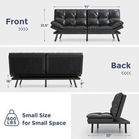 Canapé-lit futon, canapé pliable en mousse à mémoire de forme, causeuse convertible avec accoudoirs réglables pour petit espace