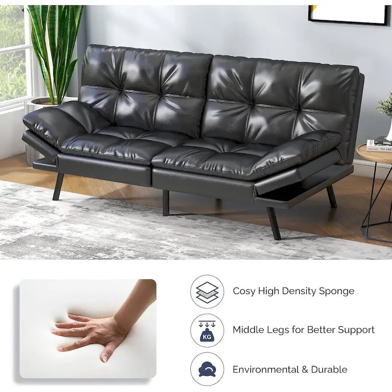 Canapé-lit futon, canapé pliable en mousse à mémoire de forme, causeuse convertible avec accoudoirs réglables pour petit espace