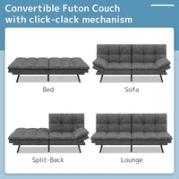Canapé-lit futon, canapé pliable en mousse à mémoire de forme, causeuse convertible avec accoudoirs réglables pour petit espace