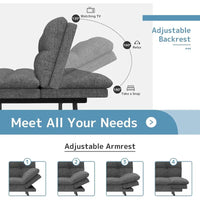 Canapé-lit futon, canapé pliable en mousse à mémoire de forme, causeuse convertible avec accoudoirs réglables pour petit espace