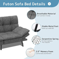 Canapé-lit futon, canapé pliable en mousse à mémoire de forme, causeuse convertible avec accoudoirs réglables pour petit espace