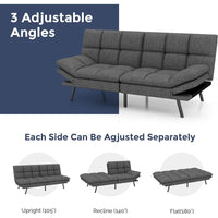 Canapé-lit futon, canapé pliable en mousse à mémoire de forme, causeuse convertible avec accoudoirs réglables pour petit espace