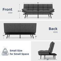 Canapé-lit futon, canapé pliable en mousse à mémoire de forme, causeuse convertible avec accoudoirs réglables pour petit espace