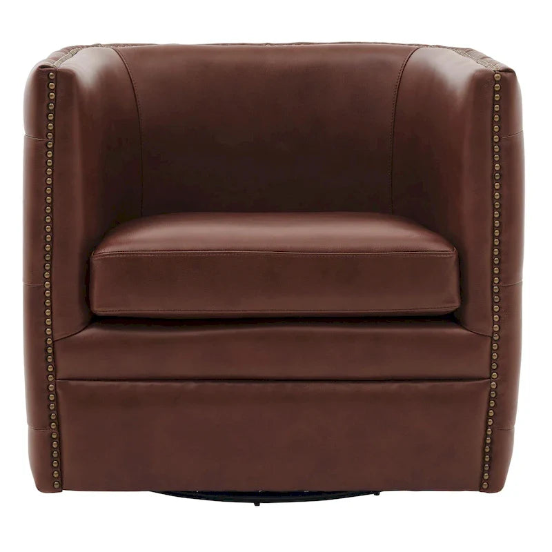 Fauteuil pivotant capitonné en cuir pleine fleur Leslie