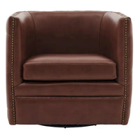 Fauteuil pivotant capitonné en cuir pleine fleur Leslie