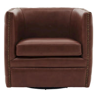 Fauteuil pivotant capitonné en cuir pleine fleur Leslie