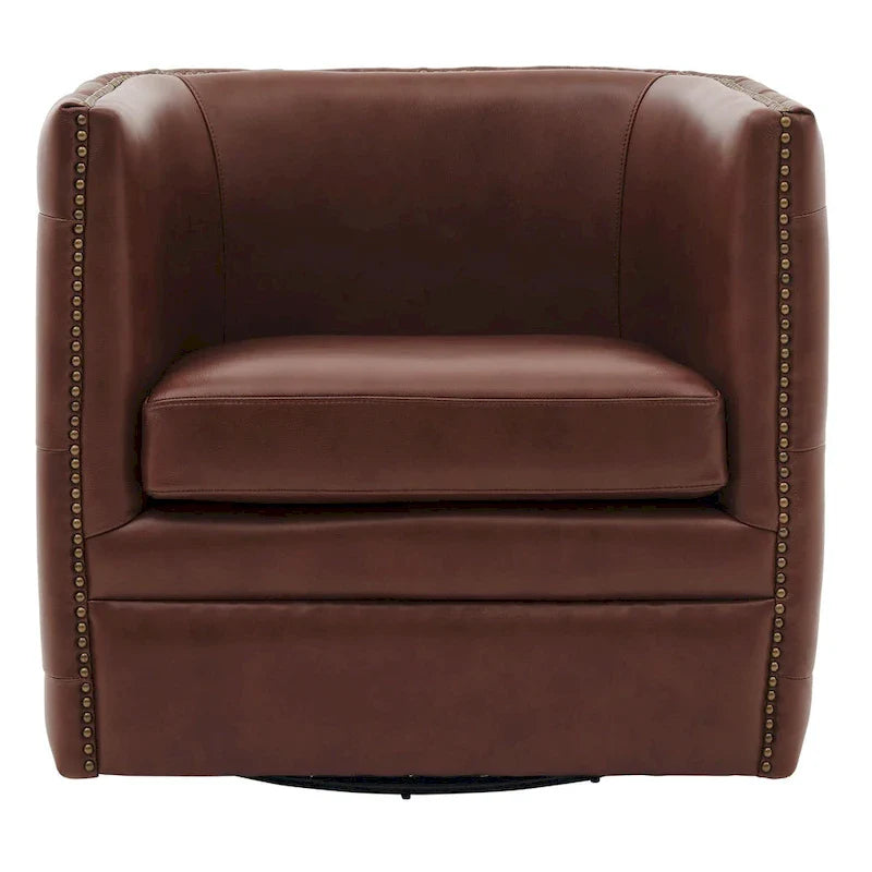 Fauteuil pivotant capitonné en cuir pleine fleur Leslie