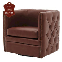 Fauteuil pivotant capitonné en cuir pleine fleur Leslie