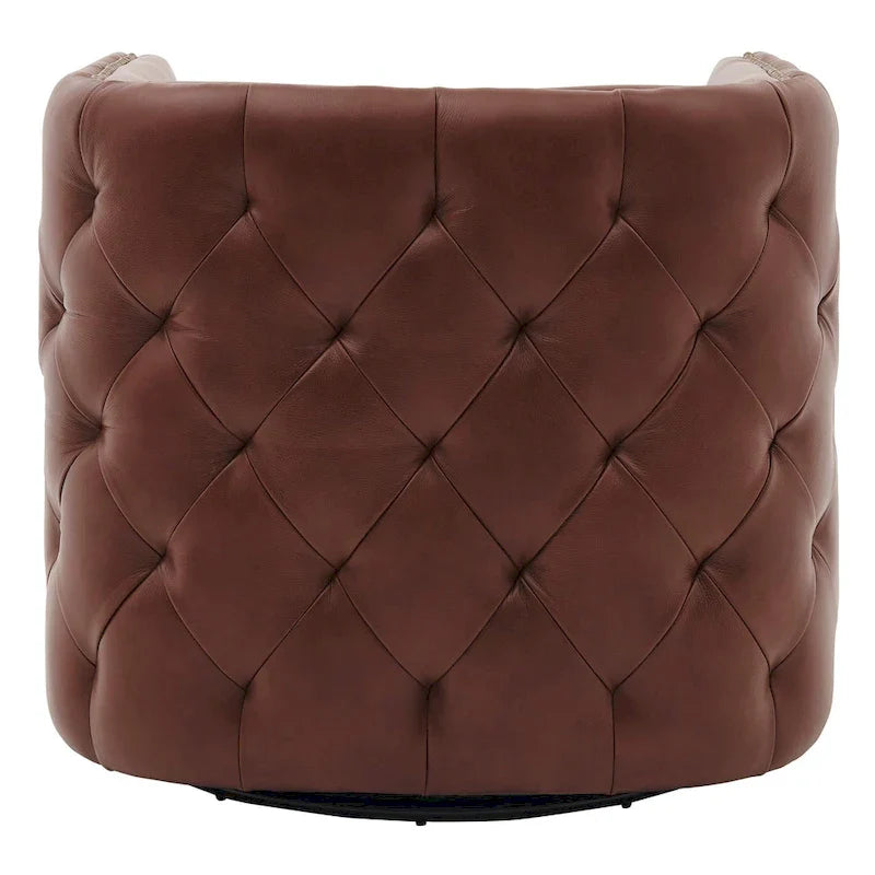 Fauteuil pivotant capitonné en cuir pleine fleur Leslie