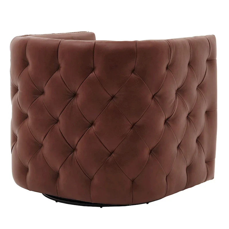 Fauteuil pivotant capitonné en cuir pleine fleur Leslie