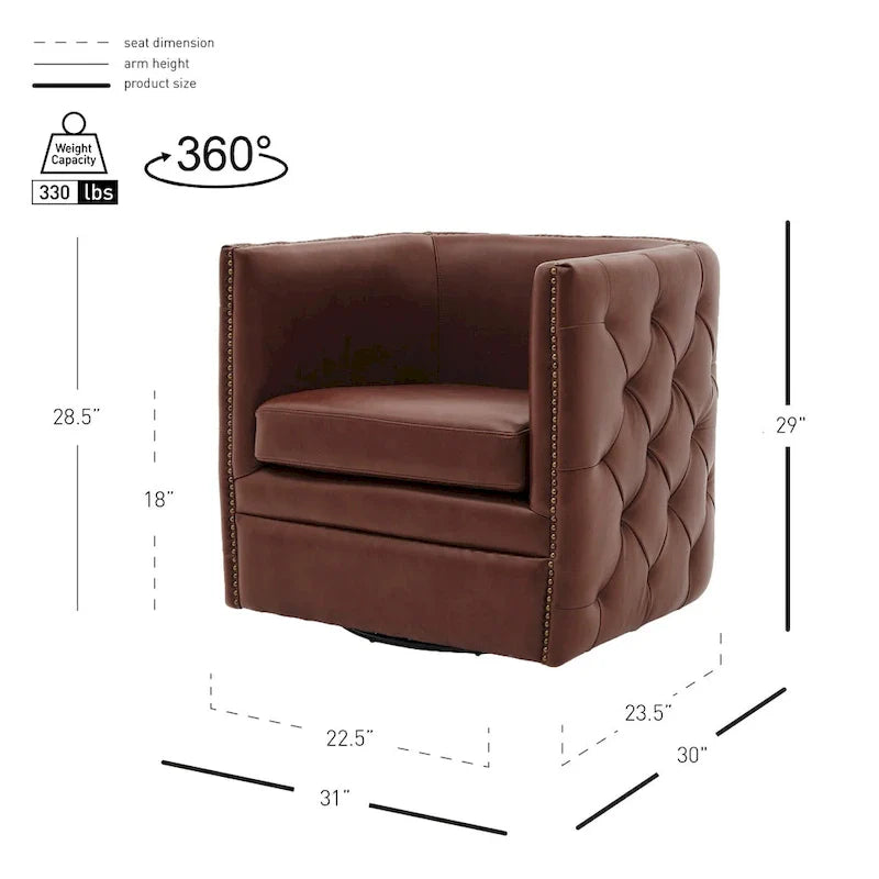 Fauteuil pivotant capitonné en cuir pleine fleur Leslie