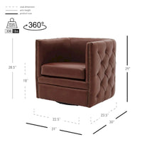 Fauteuil pivotant capitonné en cuir pleine fleur Leslie