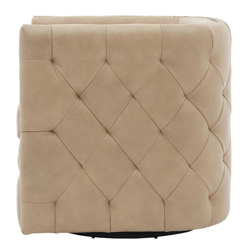 Fauteuil pivotant capitonné en cuir pleine fleur Leslie