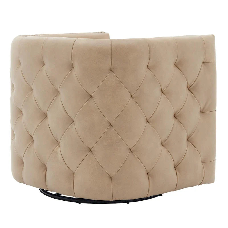 Fauteuil pivotant capitonné en cuir pleine fleur Leslie