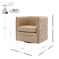 Fauteuil pivotant capitonné en cuir pleine fleur Leslie