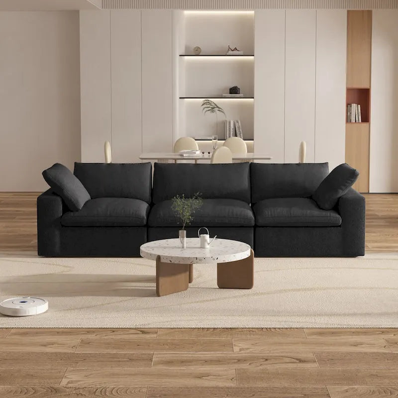 Canapé Sectionnel 3 Pièces Contemporain Moelleux Commix 120 pouces avec Coussins Garnis de Plumes