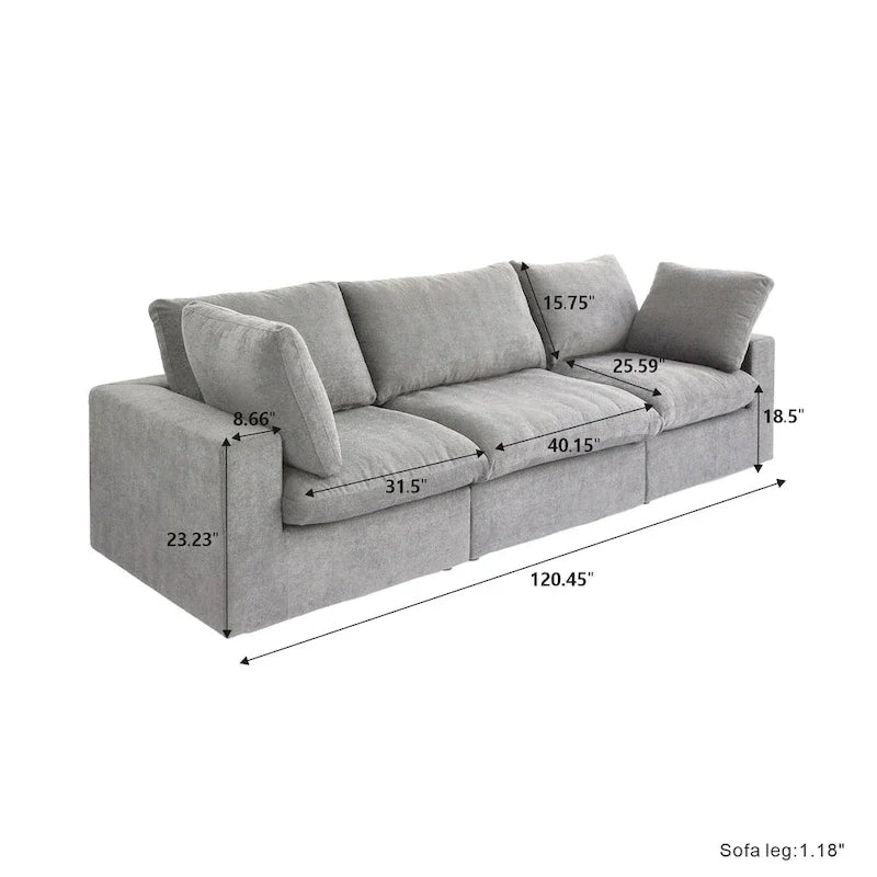 Canapé Sectionnel 3 Pièces Contemporain Moelleux Commix 120 pouces avec Coussins Garnis de Plumes