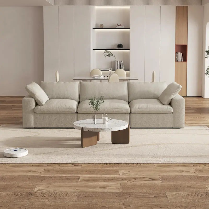 Canapé Sectionnel 3 Pièces Contemporain Moelleux Commix 120 pouces avec Coussins Garnis de Plumes