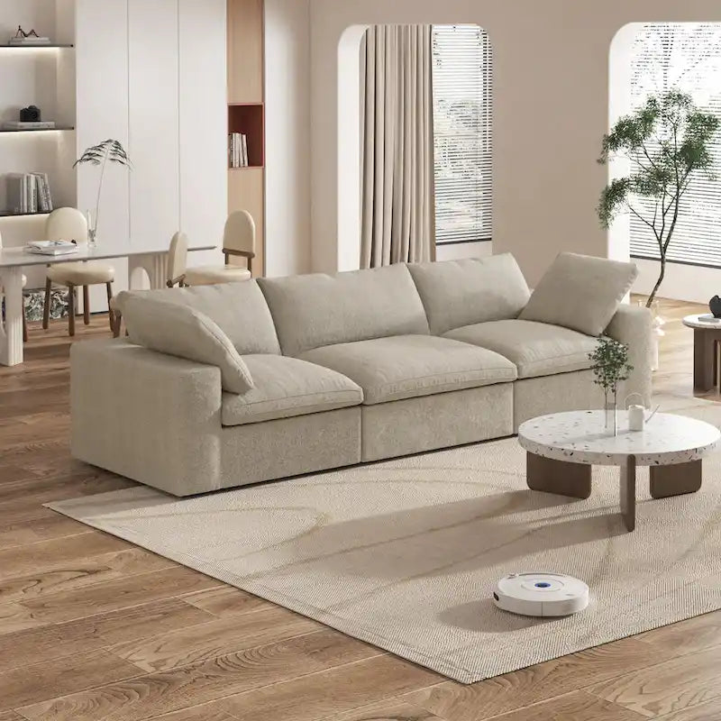 Canapé Sectionnel 3 Pièces Contemporain Moelleux Commix 120 pouces avec Coussins Garnis de Plumes