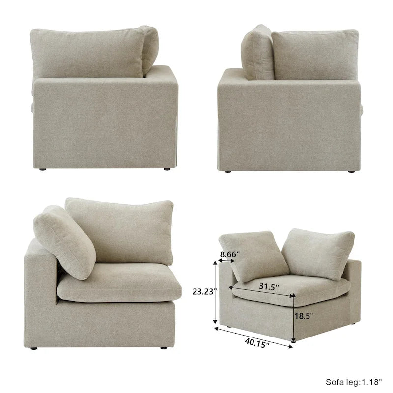 Canapé Sectionnel 3 Pièces Contemporain Moelleux Commix 120 pouces avec Coussins Garnis de Plumes