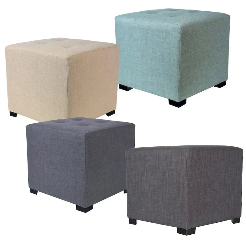 MJL Furniture Pouf carré capitonné 4 boutons en bois massif