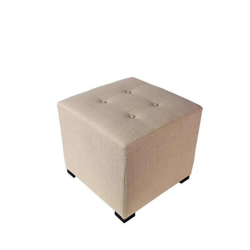 MJL Furniture Pouf carré capitonné 4 boutons en bois massif