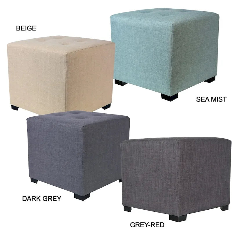 MJL Furniture Pouf carré capitonné 4 boutons en bois massif