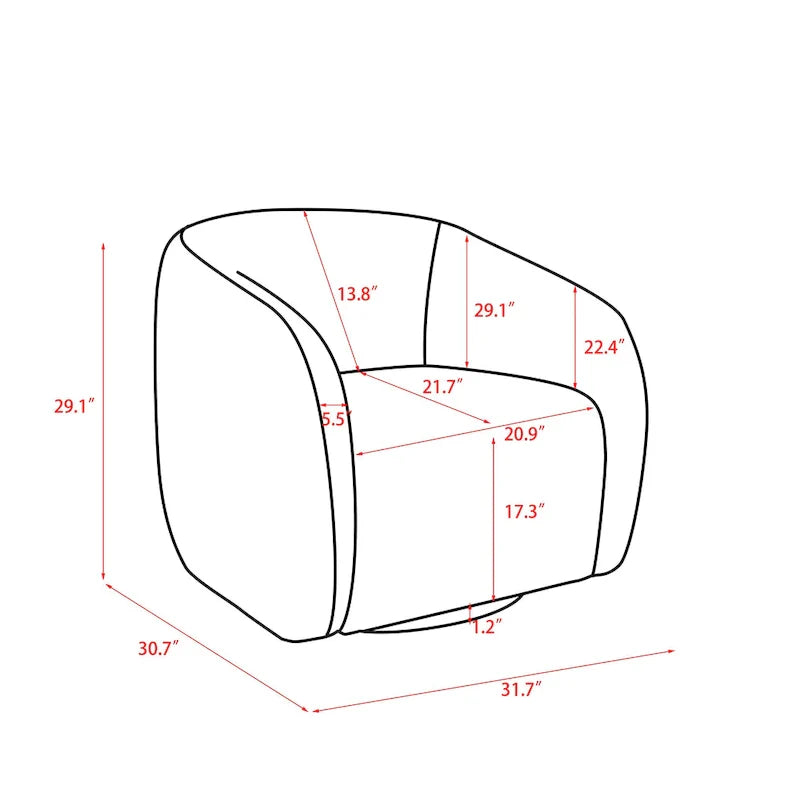 Kiptin - Fauteuil d'appoint tonneau pivotant à 360 degrés 31,7 pouces de large (lot de 2)
