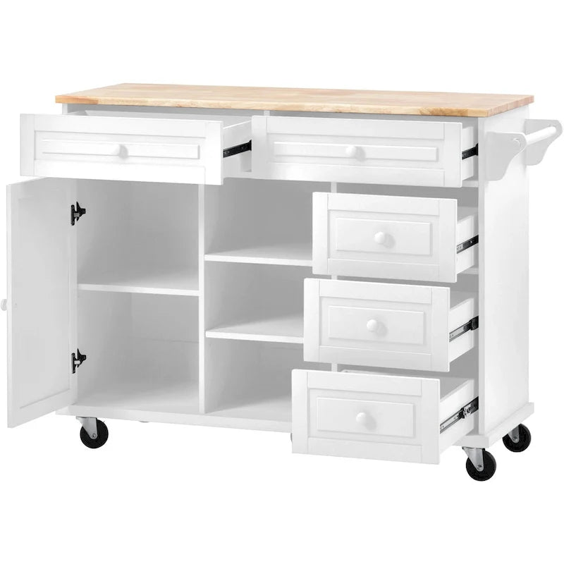 Îlot de cuisine roulant de 134,1 cm avec rangement et 5 tiroirs