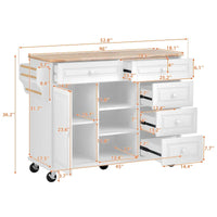 Îlot de cuisine roulant de 134,1 cm avec rangement et 5 tiroirs