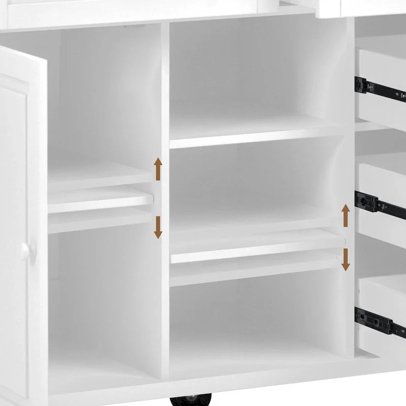 Îlot de cuisine roulant de 134,1 cm avec rangement et 5 tiroirs