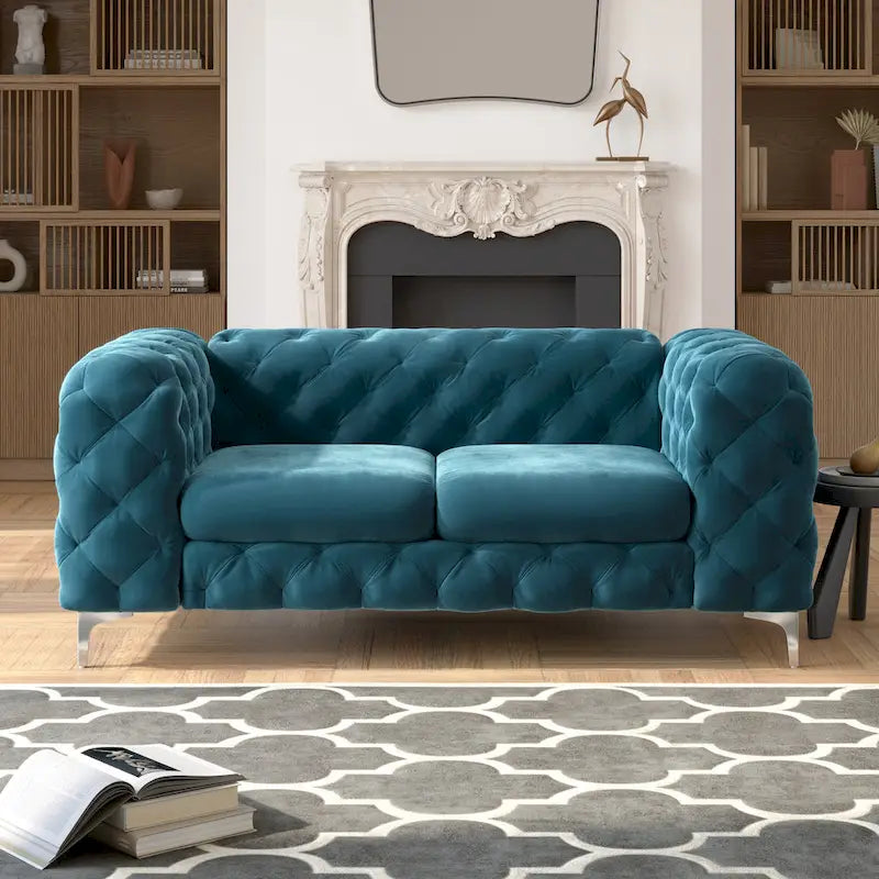 Causeuse Chesterfield Capitonnée en Velours Corvus Aosta