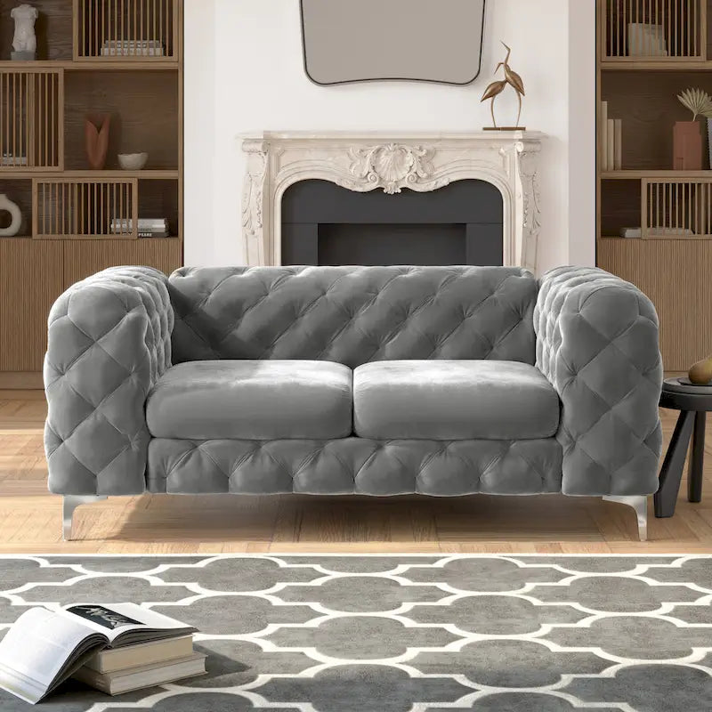Causeuse Chesterfield Capitonnée en Velours Corvus Aosta