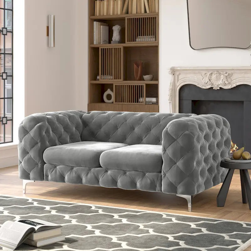 Causeuse Chesterfield Capitonnée en Velours Corvus Aosta