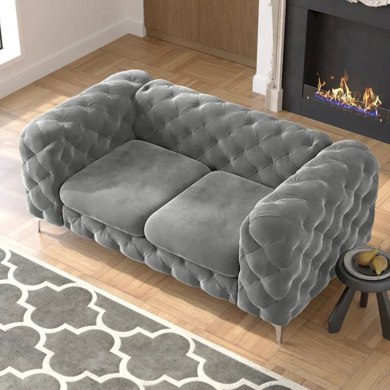 Causeuse Chesterfield Capitonnée en Velours Corvus Aosta
