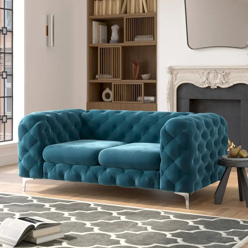 Causeuse Chesterfield Capitonnée en Velours Corvus Aosta