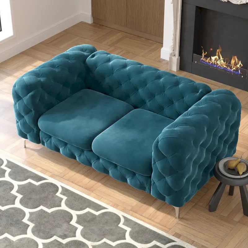 Causeuse Chesterfield Capitonnée en Velours Corvus Aosta