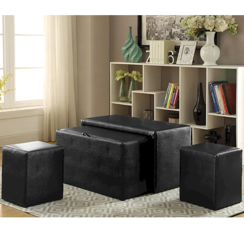 Cole ensemble contemporain 4 pièces de bancs gigognes et ottoman en similicuir par Furniture of America