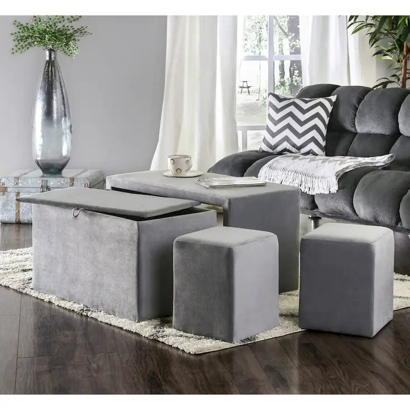 Cole ensemble contemporain 4 pièces de bancs gigognes et ottoman en similicuir par Furniture of America