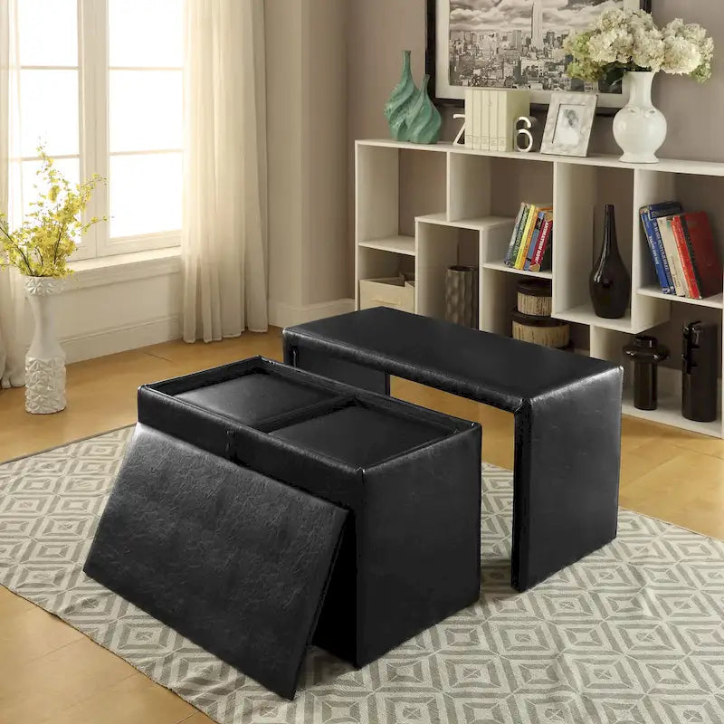 Cole ensemble contemporain 4 pièces de bancs gigognes et ottoman en similicuir par Furniture of America