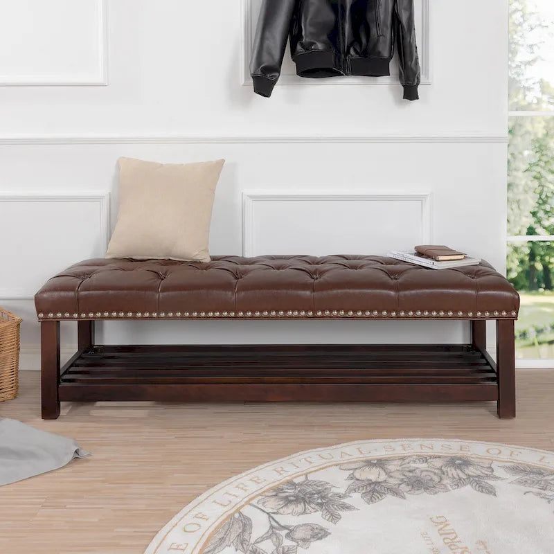 Banc rembourré à piètement en bois pour chambre à coucher ou entrée