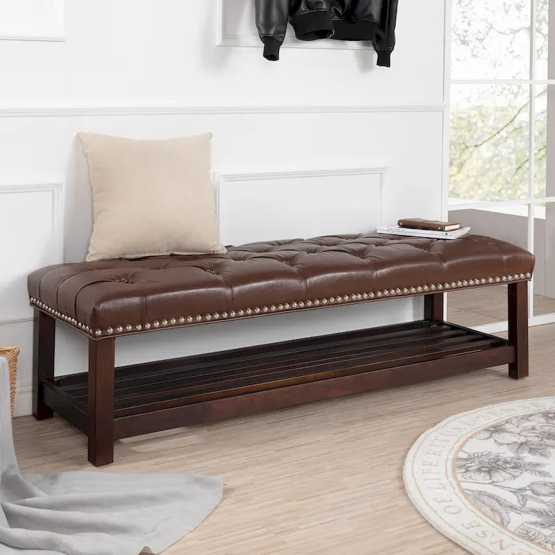 Banc rembourré à piètement en bois pour chambre à coucher ou entrée