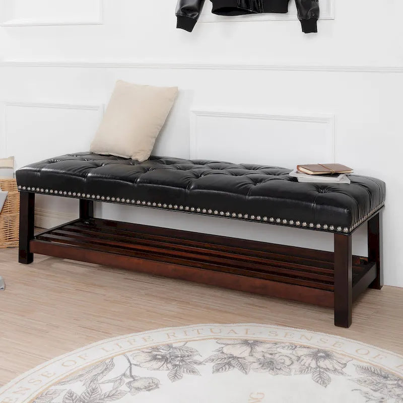 Banc rembourré à piètement en bois pour chambre à coucher ou entrée