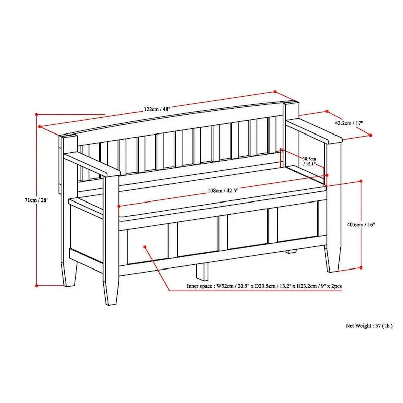 WYNDENHALL Riverside banc de rangement d'entrée contemporain en BOIS MASSIF 48 pouces de large - 20 pouces de large