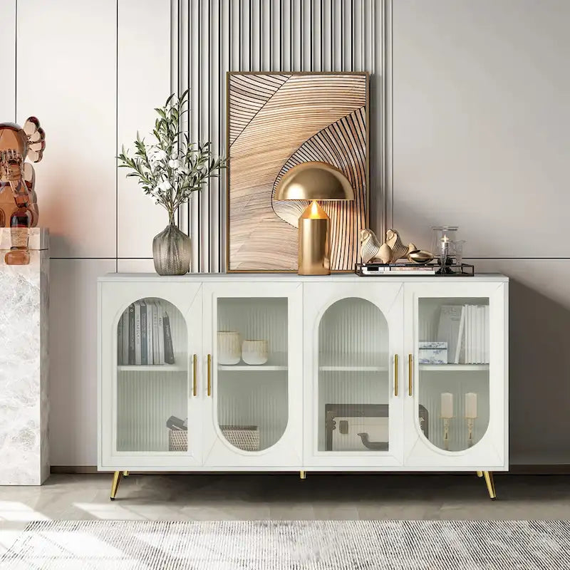 Meuble TV en bois avec armoire de rangement et étagères réglables - N/A