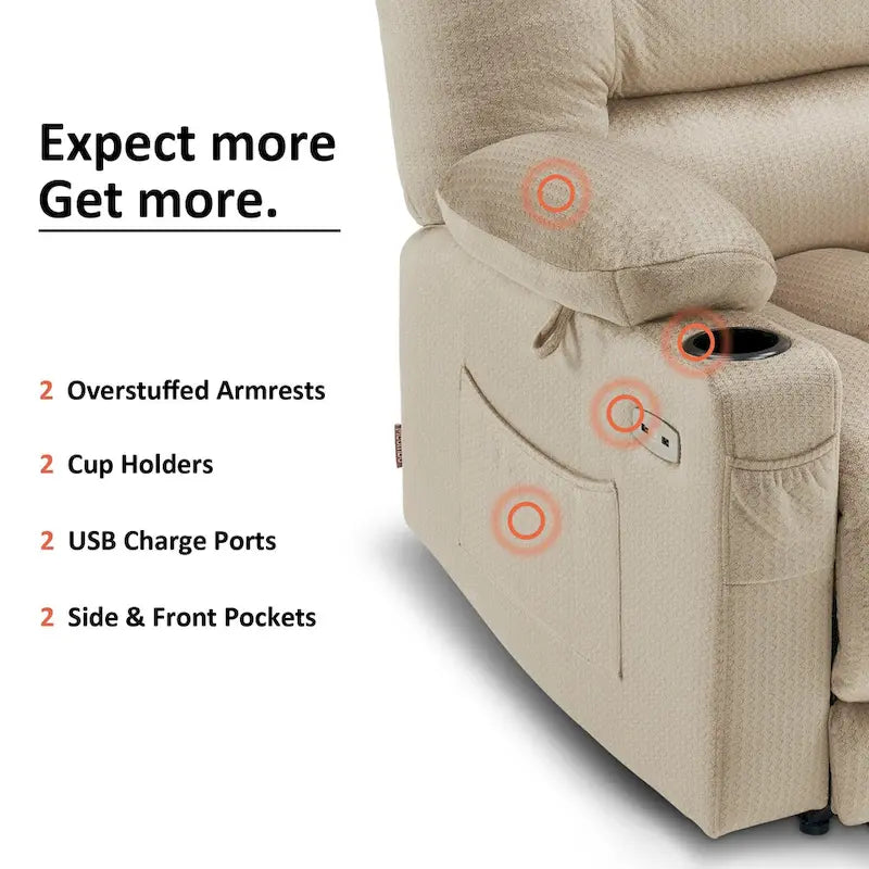 Fauteuil Inclinable Électrique MCombo avec Chaleur et Massage, Tissu 6079/PR670