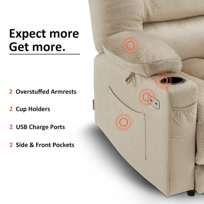 Fauteuil Inclinable Électrique MCombo avec Chaleur et Massage, Tissu 6079/PR670