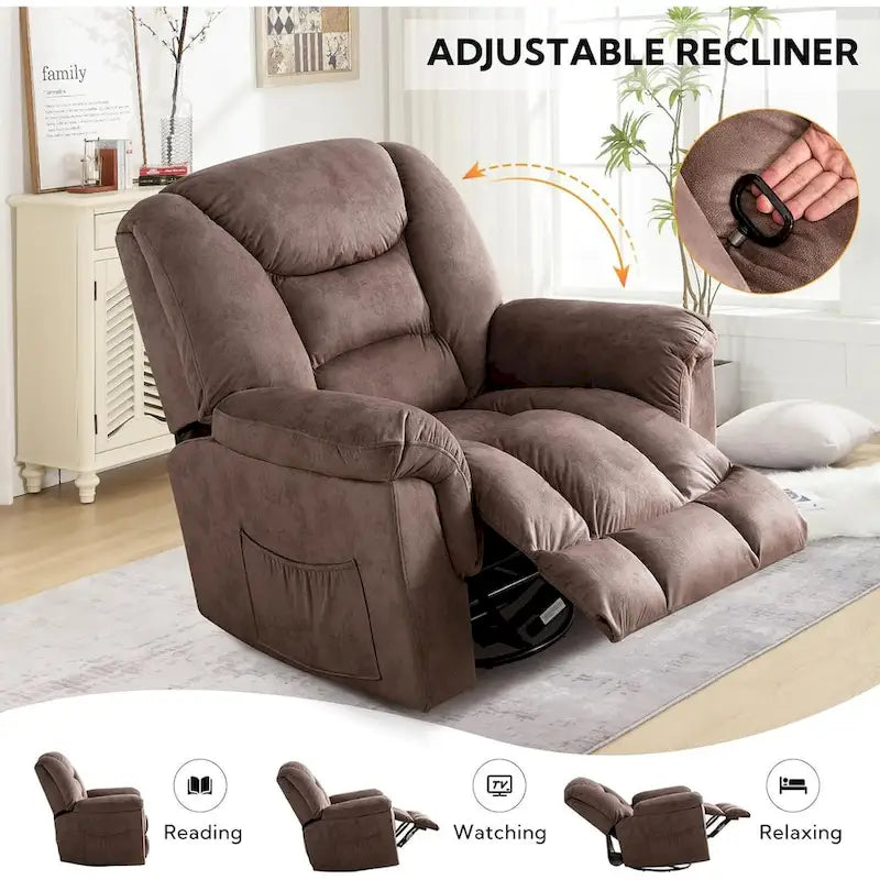 Fauteuil Inclinable à Bascule Surdimensionné Manuel Pivotant 360° pour Salon