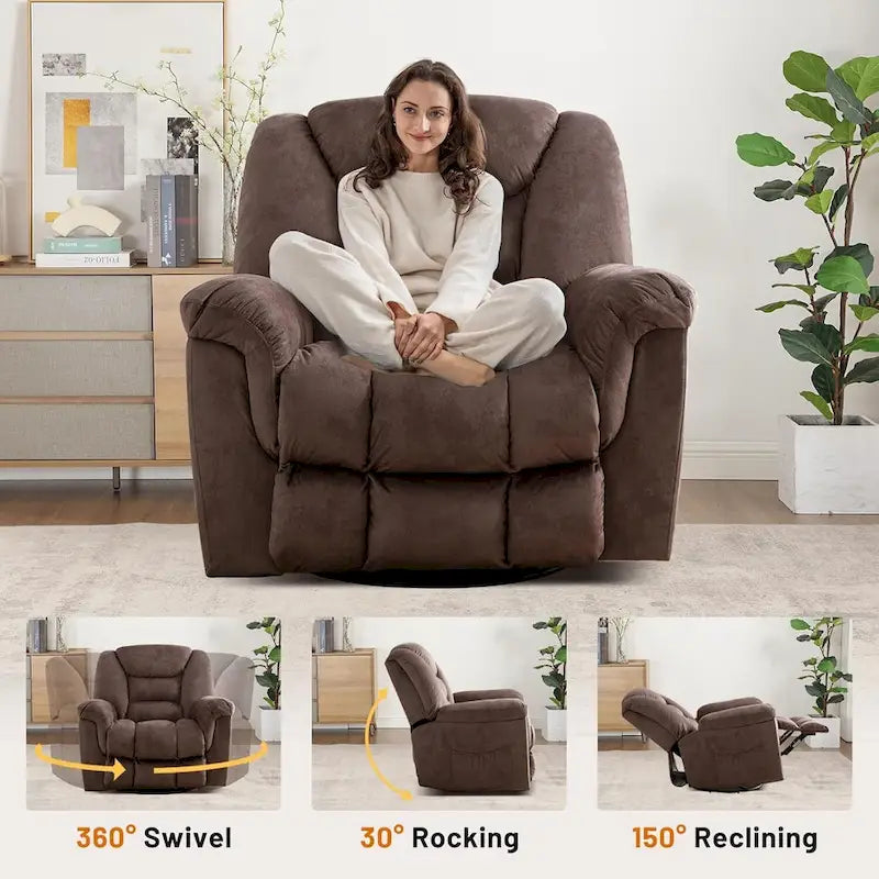Fauteuil Inclinable à Bascule Surdimensionné Manuel Pivotant 360° pour Salon
