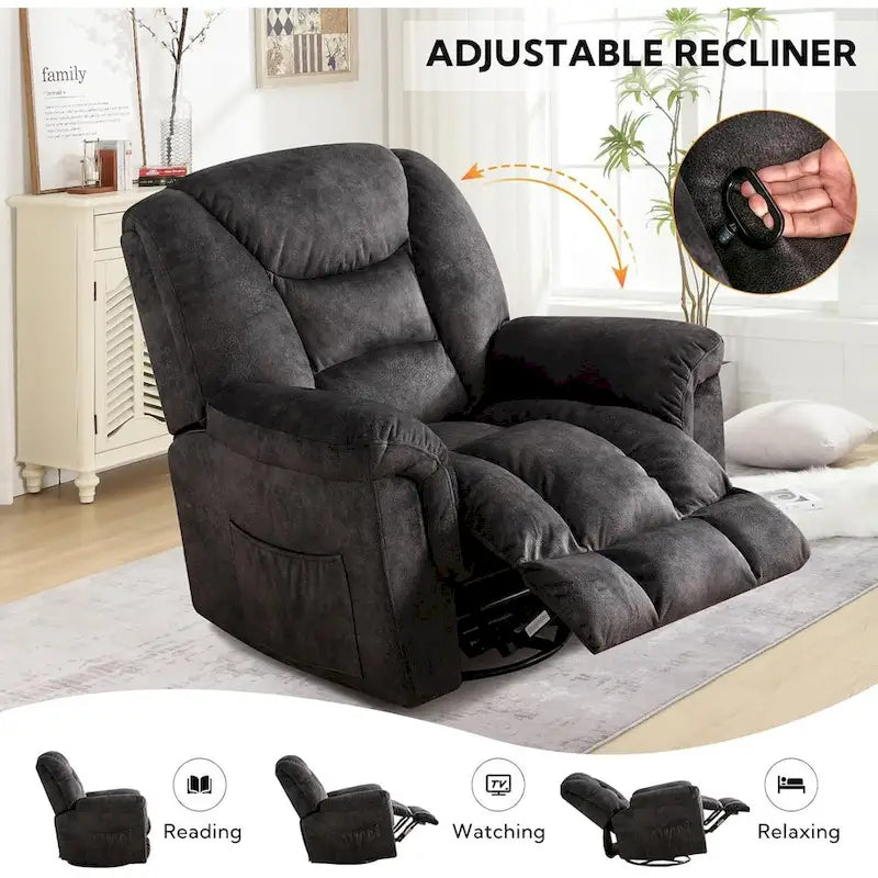 Fauteuil Inclinable à Bascule Surdimensionné Manuel Pivotant 360° pour Salon